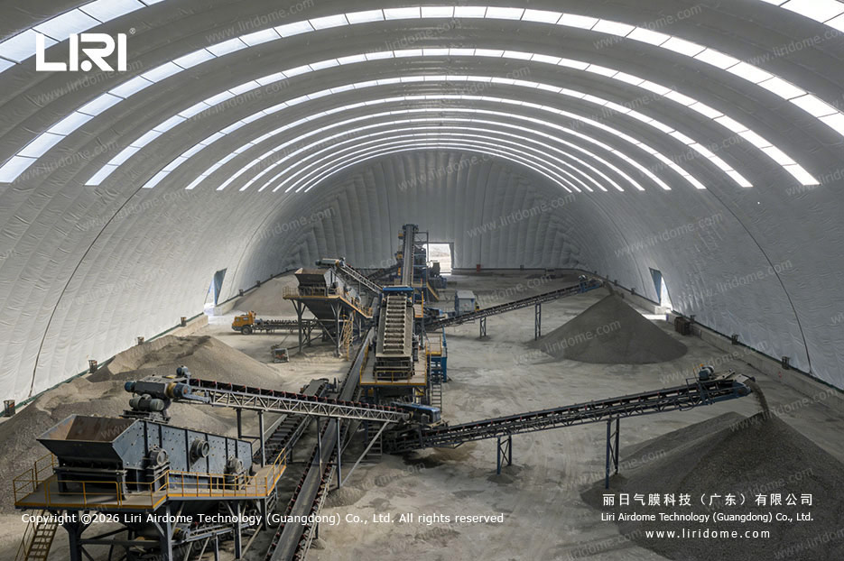 Air Supported Dome for Aggregate Storage In recent years, with increasingly stringent environmental regulations, air-sup