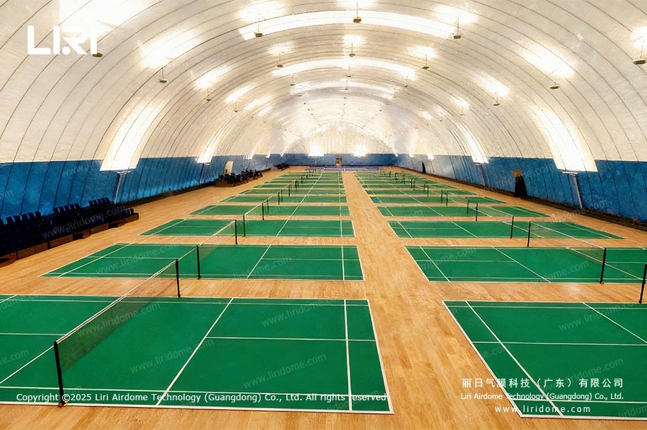 Indoor badminton courts inside a school air dome gymnasium