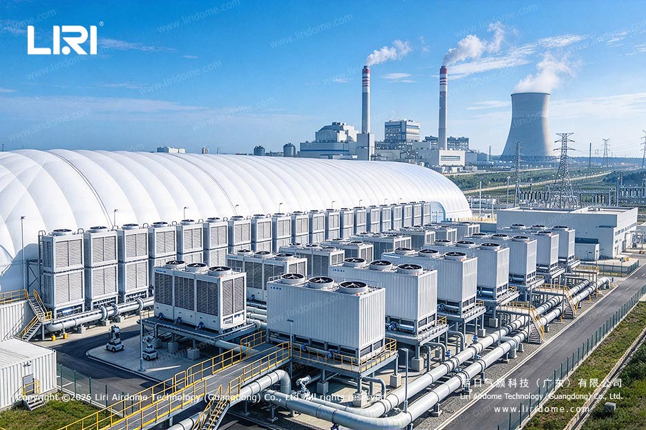 Cooling units and pipework arranged alongside the white air dome